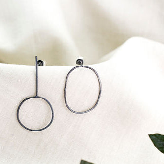 Mismatched Silver Earrings-Oval and Circle